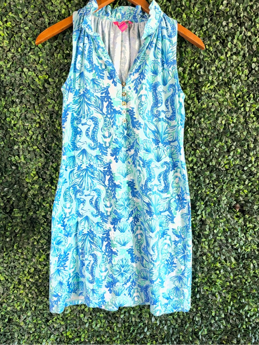 Lilly Pulitzer Azlynn Dress Sea Glass Aqua Seeing Double Mermaid XS - Picture 2 of 7